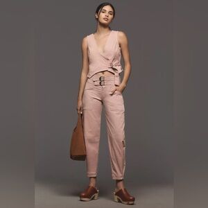 By Anthropologie Linen Buckle-Front Barrel Pants Size 10